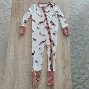 Angel Dear Dog Print Kids Long One Piece in Cream and Tan Size 6-12mo